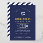 BAR MITZVAH plain star modern minimal navy blue<br><div class="desc">by kat massard
Modern invitation with "shiny gold foil" for your child's MITZVAH celebration.
Easy to update the template yourself
Email me for matching items and alternate colour schemes - kat@simplysweetpaperie.com</div>