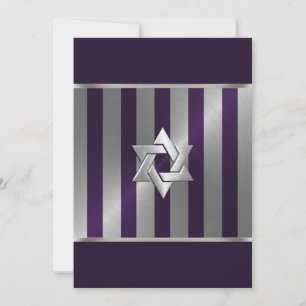 Bar Mitzvah Plum and Silver Stripe Star of David Invitation