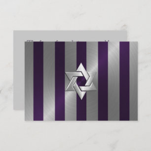 Bar Mitzvah Plum and Silver Stripe Star of David RSVP Card