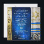 Bar Mitzvah Prayer Shawl Invitation<br><div class="desc">Customize this gold and blue Bar Mitzvah invitation with a prayer shawl in blue and Star of David.</div>