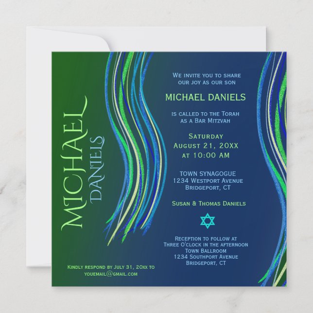 Bar Mitzvah Prayer Shawl Invitation (Front)