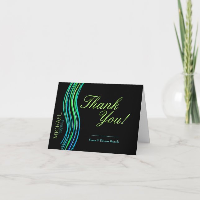 Bar Mitzvah Prayer Shawl Neon Green Thank You Card (Front)