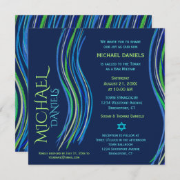 Bar Mitzvah Prière bleue et verte Shawl Invitation