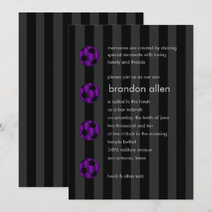 Bar Mitzvah Purple and Black Soccer Ball Invitation