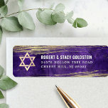 Bar Mitzvah Purple Bold Gold Foil Return Address<br><div class="desc">Be proud, rejoice and celebrate this milestone of your favourite Bar Mitzvah whenever you use this cool, unique, modern, personalized return address label! Metallic gold foil brush strokes and Star of David, along with bold, white typography, overlay a rich, dark purple ombre watercolor background. Personalize the custom text with your...</div>