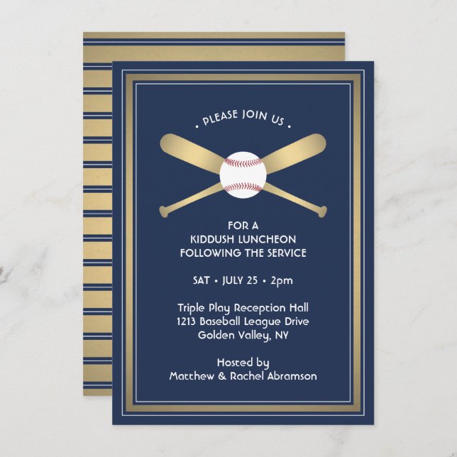 Bar Mitzvah Reception Details Baseball Theme Party Enclosure Card (Front/Back)