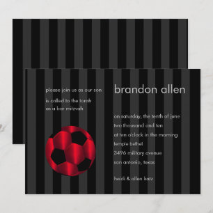 Bar Mitzvah Red and Black Soccer Ball Invitation