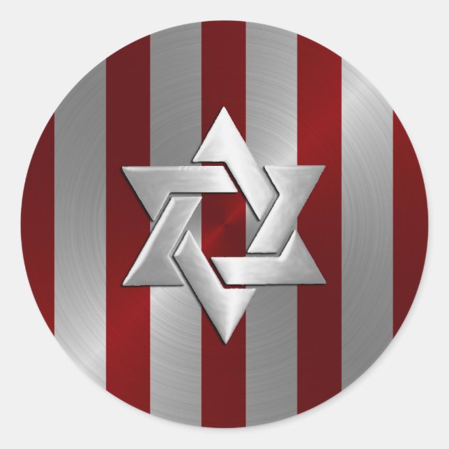 Bar Mitzvah Red and Silver Stripe Star of David Classic Round Sticker (Front)