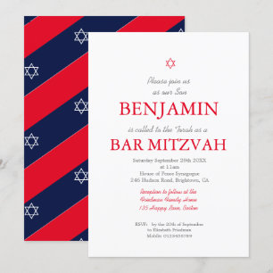 Bar Mitzvah Red Pattern Star of David Jewish Invitation