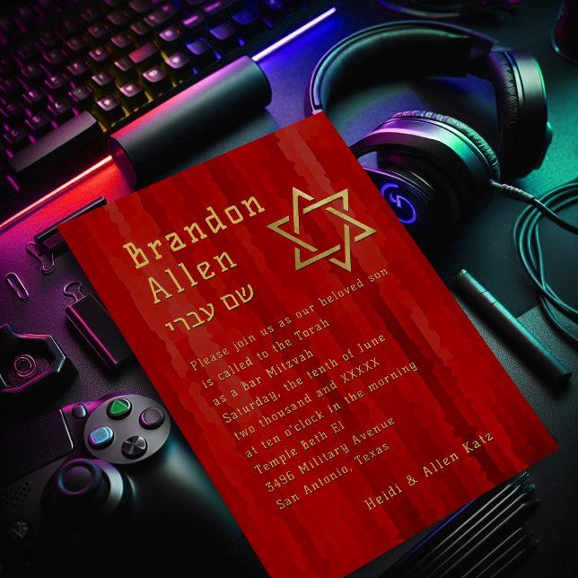 Bar Mitzvah Red Streaks Invitation (Creator Uploaded)