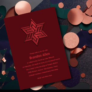 Bar Mitzvah Red Tones Star of David Invitation