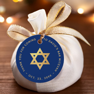 Bar Mitzvah Royal Blue Faux Gold Star of David Favour Tags