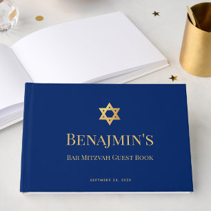 Bar Mitzvah Royal Blue Faux Gold Star of David Guest Book