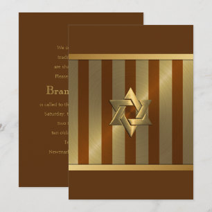 Bar Mitzvah Rust Gold Stripe Star of David Invitation
