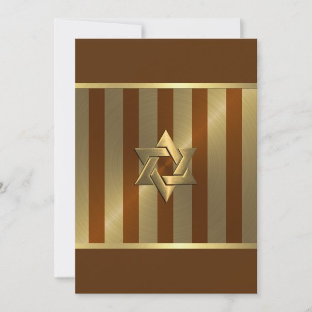 Bar Mitzvah Rust Gold Stripe Star of David Invitation (Front)