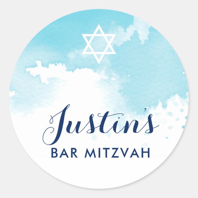 BAR MITZVAH SEAL star modern aqua blue watercolor (Front)