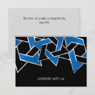 Bar Mitzvah Silver Blue Black Star of David RSVP Card