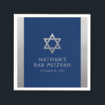 Bar Mitzvah Silver Blue Modern Simple Personalized Napkin<br><div class="desc">Elegant modern navy blue and silver classic modern minimal design personalized bar mitzvah luncheon and reception napkins with custom name,  date and Star of David. Silver is an authentic-looking faux silver texture effect,  NOT real foil.</div>