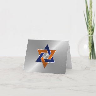 Bar Mitzvah Silver Blue Orange Star of David Card
