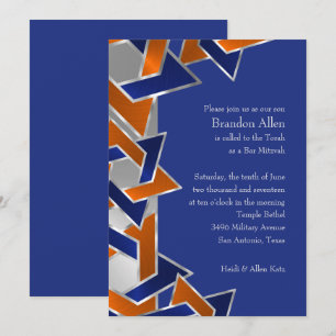 Bar Mitzvah Silver Blue Orange Star of David Invitation