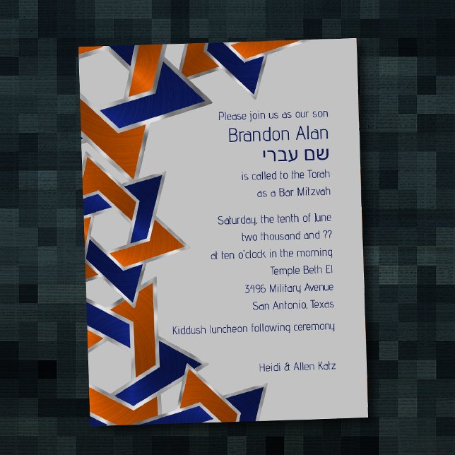 Bar Mitzvah Silver Blue Orange Star of David Invitation (Creator Uploaded)