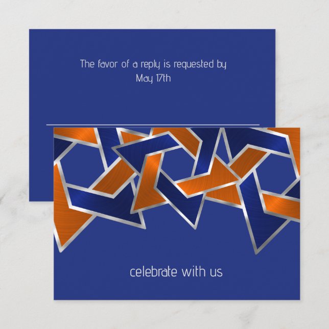 Bar Mitzvah Silver Blue Orange Star of David RSVP Card (Front/Back)