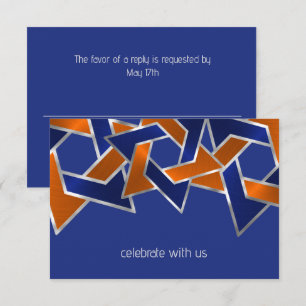 Bar Mitzvah Silver Blue Orange Star of David RSVP Card