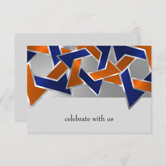 Bar Mitzvah Silver Blue Orange Star of David RSVP Card (Front/Back)