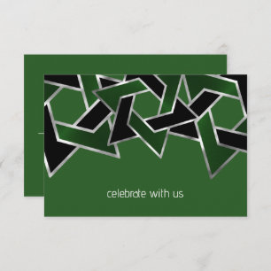 Bar Mitzvah Silver Green Black Star of David Invitation