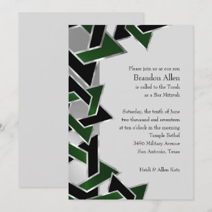 Bar Mitzvah Silver Green Black Star of David Invitation