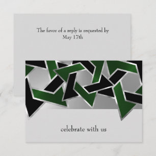 Bar Mitzvah Silver Green Black Star of David Invitation