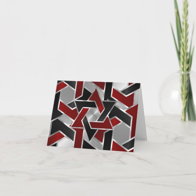 Bar Mitzvah Silver Red Black Star of David Card (Front)