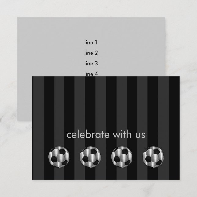 Bar Mitzvah Silver Soccer Balls Invitation (Front/Back)