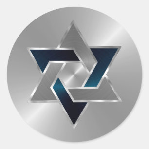Bar Mitzvah Silver Teal Blue Grey Star of David Classic Round Sticker