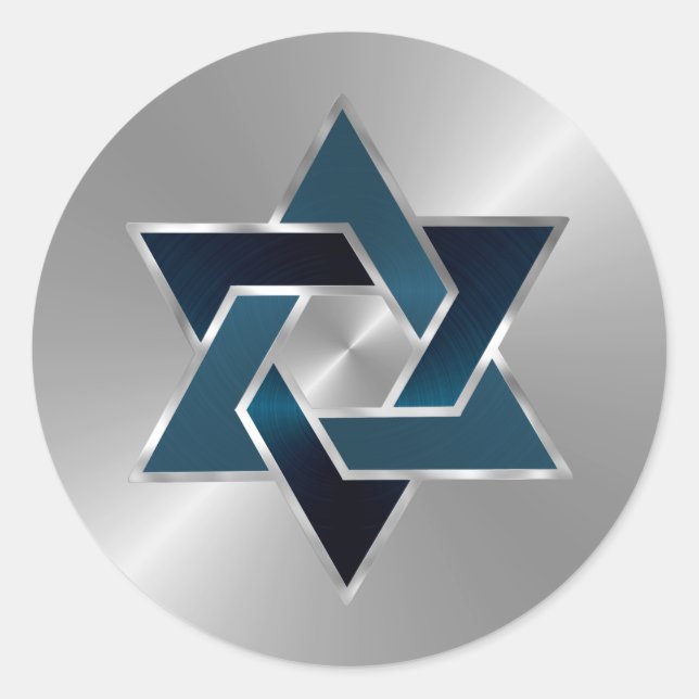 Bar Mitzvah Silver Teal Navy Blue Star of David Classic Round Sticker (Front)