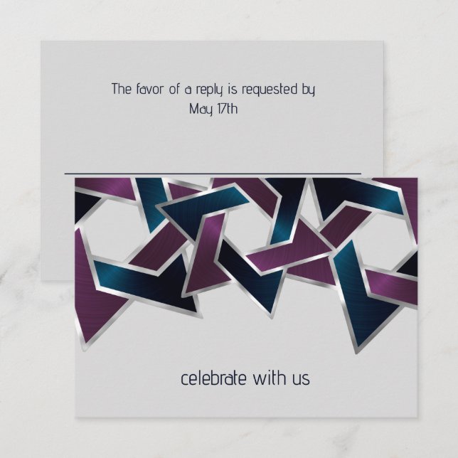 Bar Mitzvah Silver Teal Purple Star of David Invitation (Front/Back)