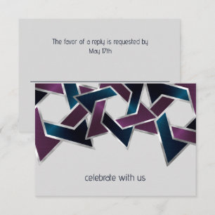 Bar Mitzvah Silver Teal Purple Star of David Invitation