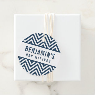 BAR MITZVAH simple modern block chevron navy blue Favour Tags