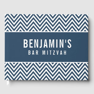 BAR MITZVAH simple modern bold block chevron navy Guest Book