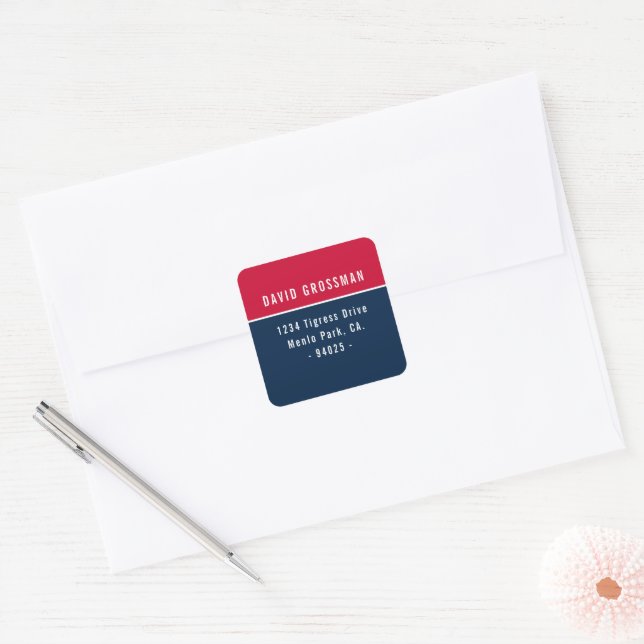 BAR MITZVAH simple modern bold red navy football Square Sticker (Envelope)