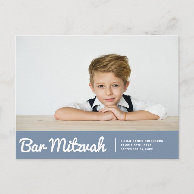 Bar Mitzvah Simple Modern Custom Photo Invitation Postcard (Front)