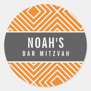 BAR MITZVAH simple modern geometric grey orange Classic Round Sticker