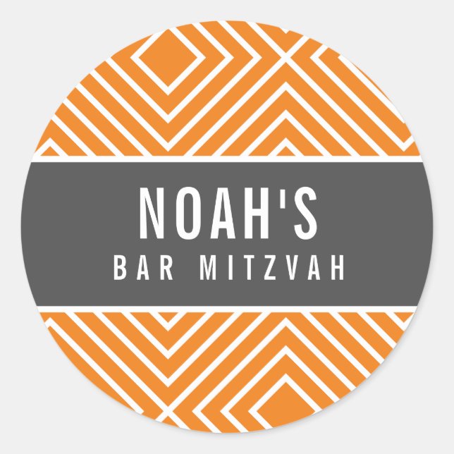 BAR MITZVAH simple modern geometric grey orange Classic Round Sticker (Front)