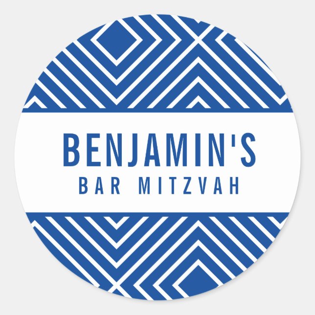BAR MITZVAH simple modern geometric royal blue Classic Round Sticker (Front)