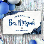 Bar Mitzvah Simple Modern Navy Blue Agate Script Banner<br><div class="desc">Be proud, rejoice and showcase this milestone of your favourite Bar Mitzvah! Hang up this cool, unique, modern, personalized banner to add to his special day. Navy blue script typography and a silver Star of David overlay a simple, white background with steel blue agate rocks accented with faux silver veins....</div>
