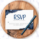 Bar Mitzvah Simple Modern Navy Blue Agate Script  RSVP Card<br><div class="desc">Be proud, rejoice and celebrate this milestone of your favourite Bar Mitzvah with this cool, unique, modern, personalized RSVP insert card for your event! Navy blue script typography and Star of David overlay a simple, white background with steel blue agate rocks accented with faux silver veins. Personalize the custom text...</div>