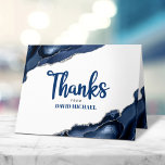 Bar Mitzvah Simple Modern Navy Blue Agate Script  Thank You Card<br><div class="desc">Make sure your favourite Bar Mitzvah shows his appreciation to all who supported his milestone event! Send out this cool, unique, modern, personalized thank you card. Navy blue script typography and Star of David overlay a simple, white background with steel blue agate rocks accented with faux silver veins. Additional steel...</div>
