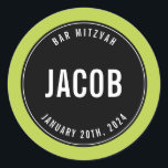 BAR MITZVAH simple modern plain black lime Classic Round Sticker<br><div class="desc">by kat massard >>> https://linktr.ee/simplysweetpaperie <<<</div>