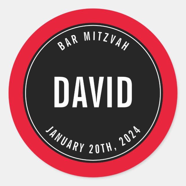 BAR MITZVAH simple modern plain black roayl blue Classic Round Sticker (Front)