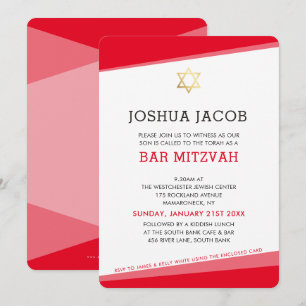 BAR MITZVAH simple modern red gold star Invitation